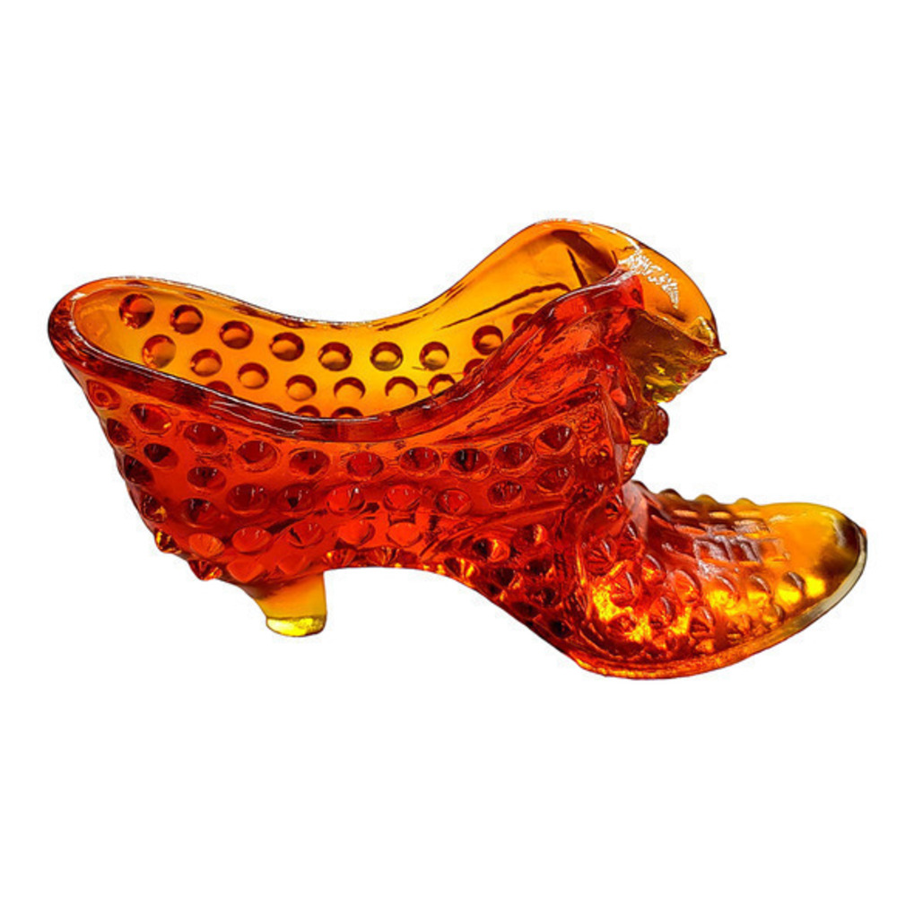 Fenton Amberina Red Orange Cat‎ Hobnail Vintage Glass Boot Shoe Figurine